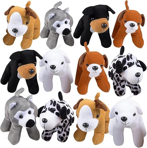 ArtCreativity Surtido de peluches para perros, juego de 12, animales de peluche suaves y tiernos para niños pequeños, 6 bonitos diseños de