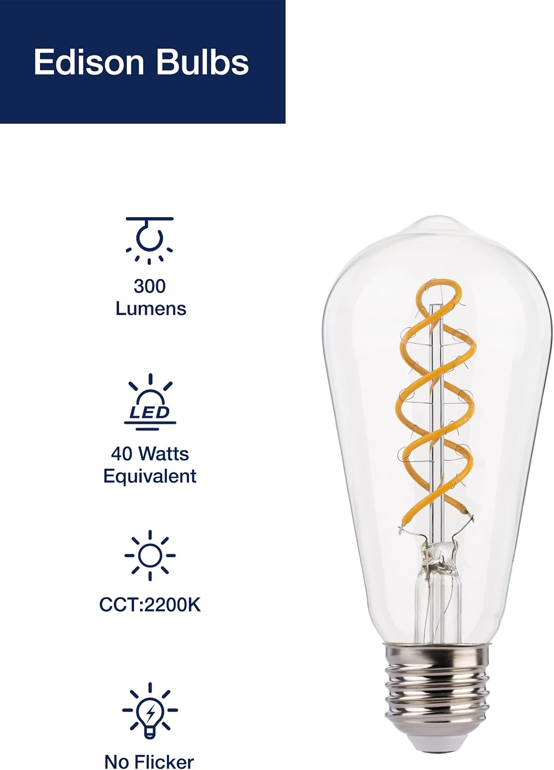 FLSNT LED Edison Bulb,ST58 Vintage Spiral Filament Light Bulb Dimmable 4W(40W Equivalent),E27 Screw Base,2200K Warm White,Clear Glass,4 Pack - Image 4
