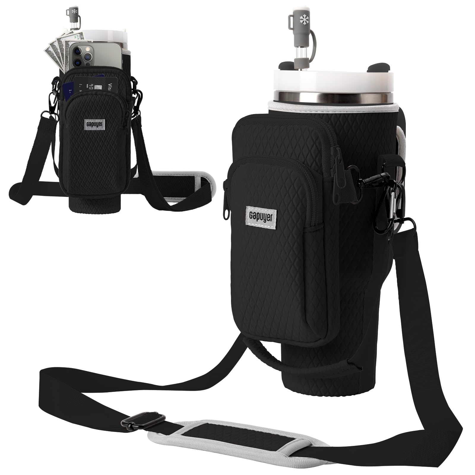 Water Bottle Holder with 3D Embossing for Stanley 40oz Tumbler with Handle Water Bottle Sling Bag with Detachable Phone Purse, Adjustable Shoulder Strap with Straw Cover for Stanley Cup Accessories (B0CMQQDQDK) Amazon Price History, Amazon Price Tracker