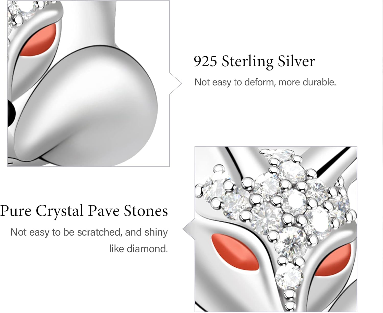 GNOCE "As Clever As Fox 925 sterling Silver Cute Fox Charm Beads Pure Crystal Stones Pave & Red Enamel Eye Fox Pendant - Lucky Animal Charms For Bracelet Necklace Women Gift