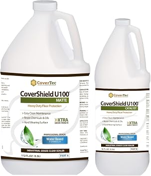 CoverShield U100 Matte Hard Surface Flooring Sealer, Stain and Wear Resistant 1 Gal - Prof Grade 2 Part Kit