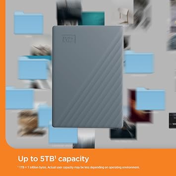 WD 5TB My Passport Portable Hard Drive, Works with USB-C and USB-A, Windows PC, Mac, Chromebook, Gaming Consoles, and Mobile Devices, Backup Software and Password Protection - WDBRMD0050BGY-WESN