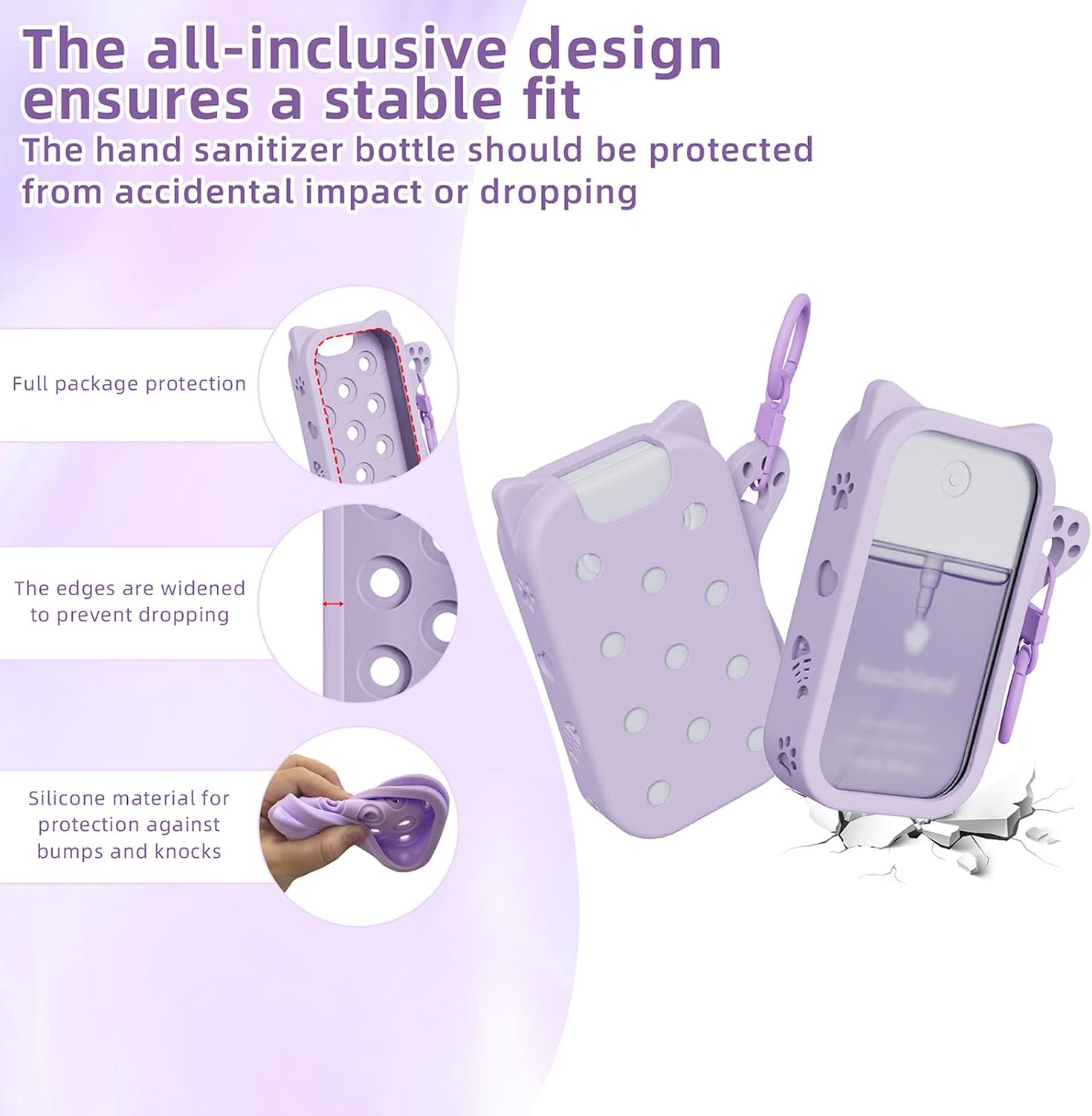 Silicone Case with Holes, Compatible with Touchland Hand Sanitizer Spray, touchland hand sanitizer case, (Fit for 1 FL OZ/30 mL Ver), Portable keychain Cute Color Ears (Purple) image 4