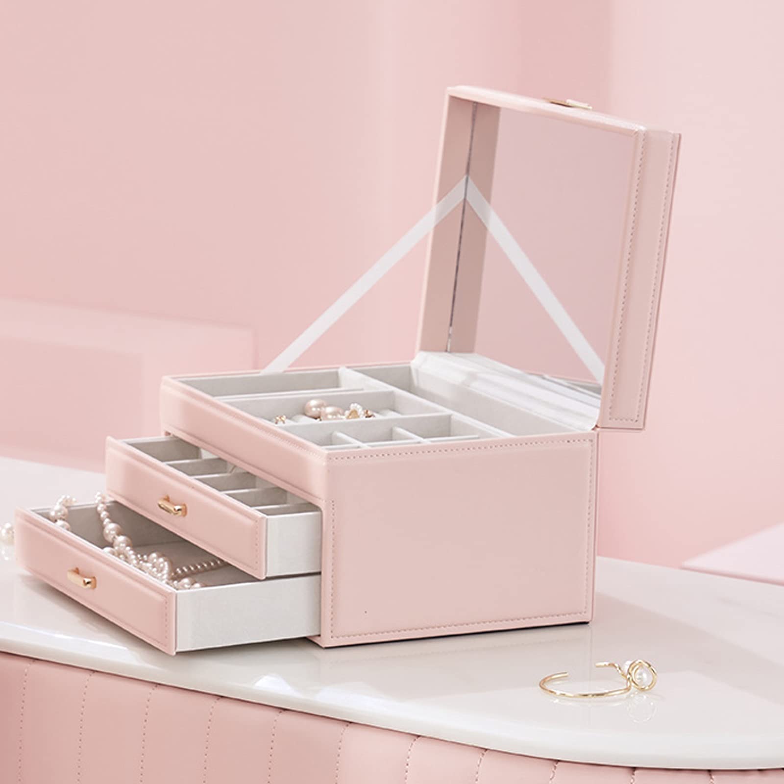 Caja Joyero Organizador Cajas de organizador de joyas de viaje Caja de almacenamiento de joyas de cuero Multi-lattice Organizador portátil Holder for gemelos, anillos, colgantes, cadena Caja de Joyerí
