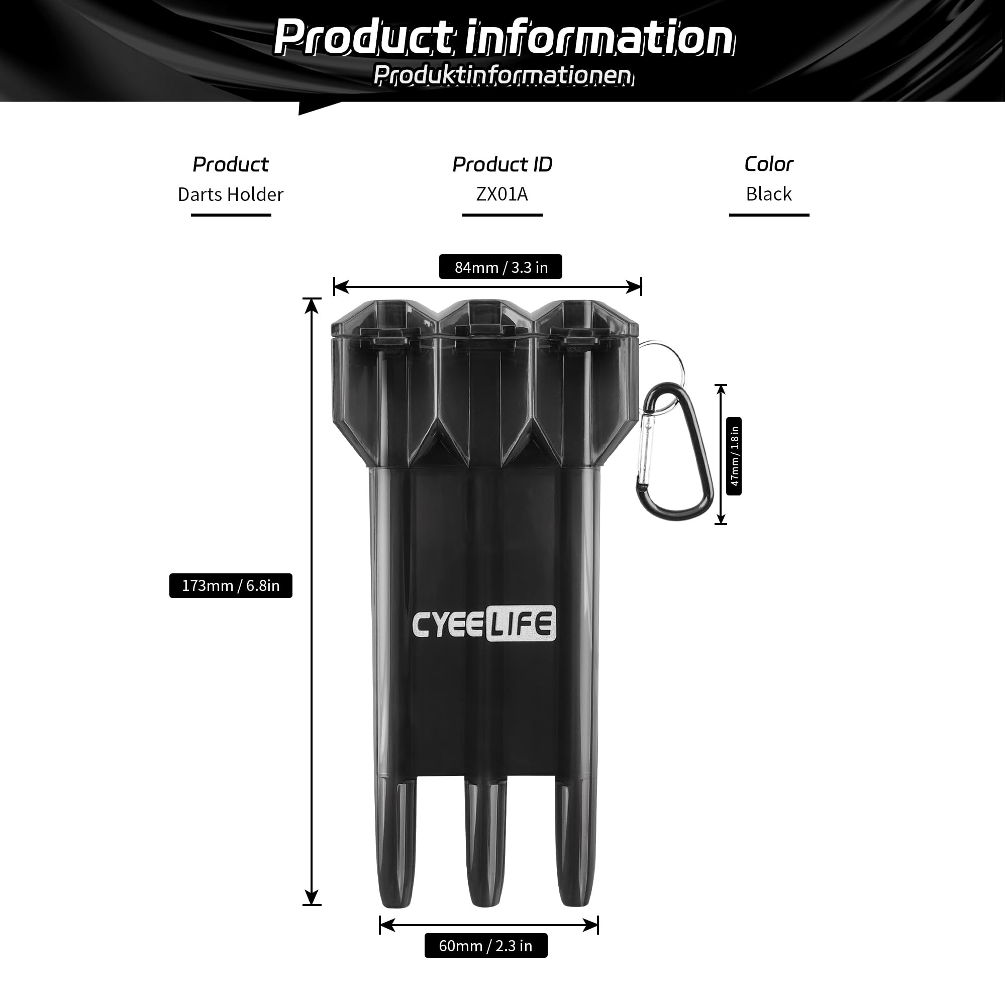 CyeeLife Funda de Transporte para Dardos, Ajustable, Caja de Almacenamiento Portátil con Cierre, Negro