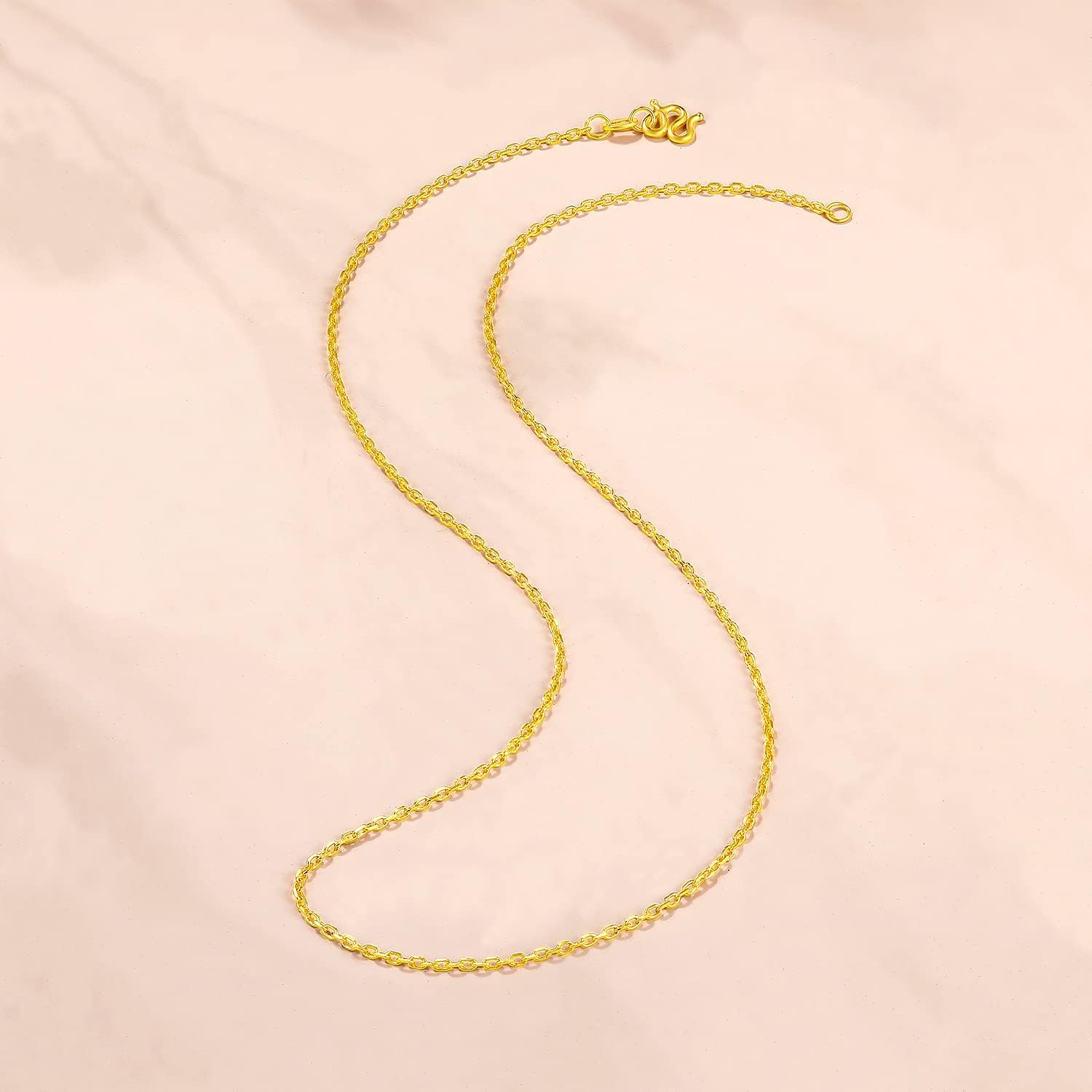 24K Solid Gold Necklace for Women, Real Pure Gold Jewelry Dainty Oval Clip Link Chain Necklace M Hook Eye Clasp for Men Girlfriend