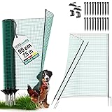 VOSS.farming Begrenzungszaun Classic ohne Strom 25m, Begrenzungszaun mit Tür, 90cm, 15 Pfähle, 1 Spitze, grün, Kleintiernetz, mobiler Zaun, Gartenzaun
