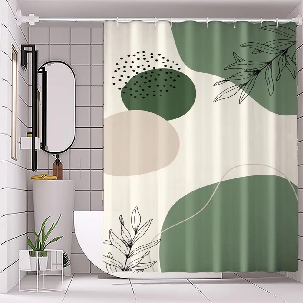 Rideau de douche vert abstrait en tissu polyester premium imprimé 110x190