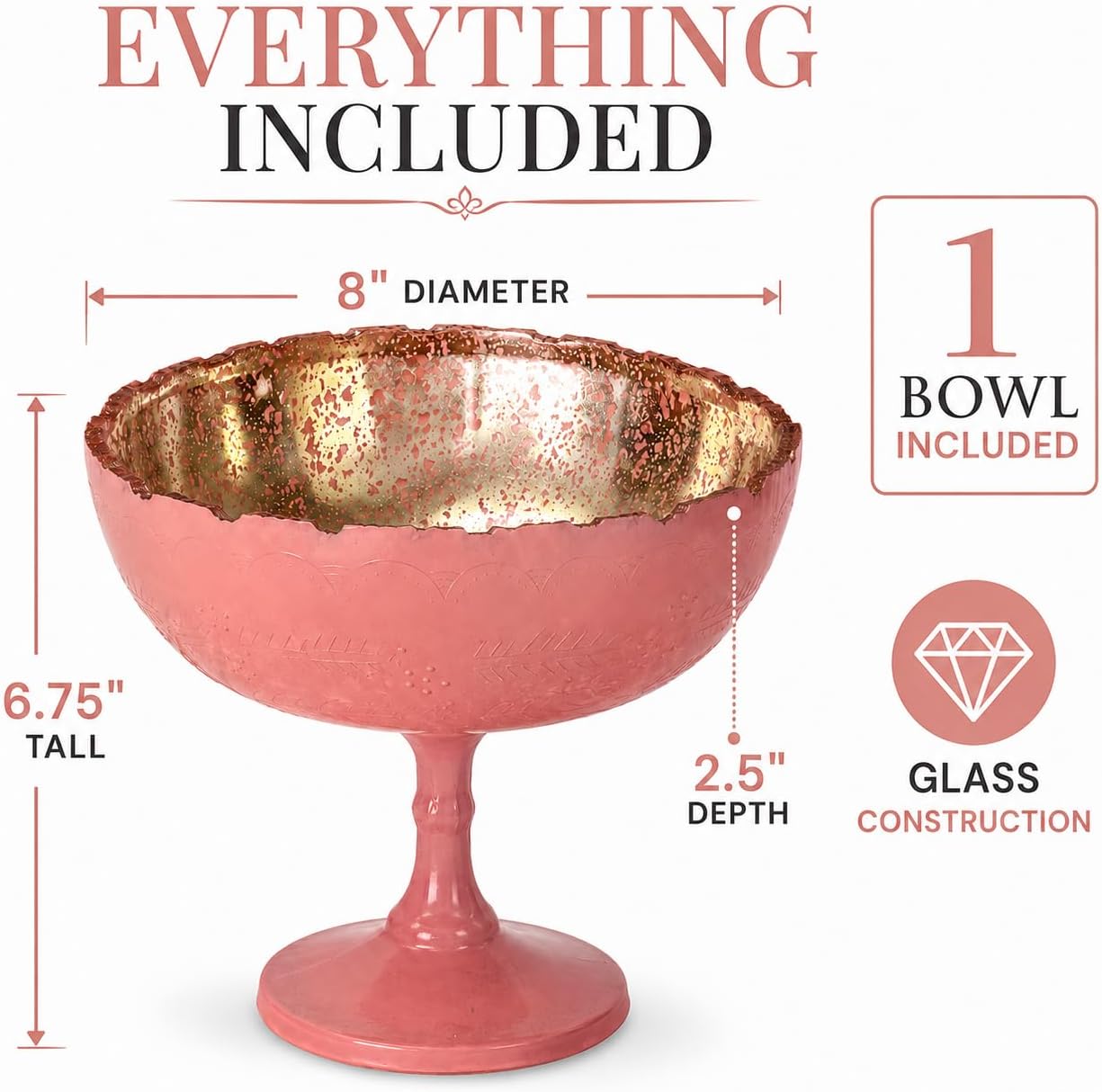 Koyal Wholesale Blush Pink Glass Compote Bowl 8 Inch Pedestal Flower Bowl for Centerpieces, Floral Arrangements, and Wedding Decor | Decorative Pink Bowl Vase image 3