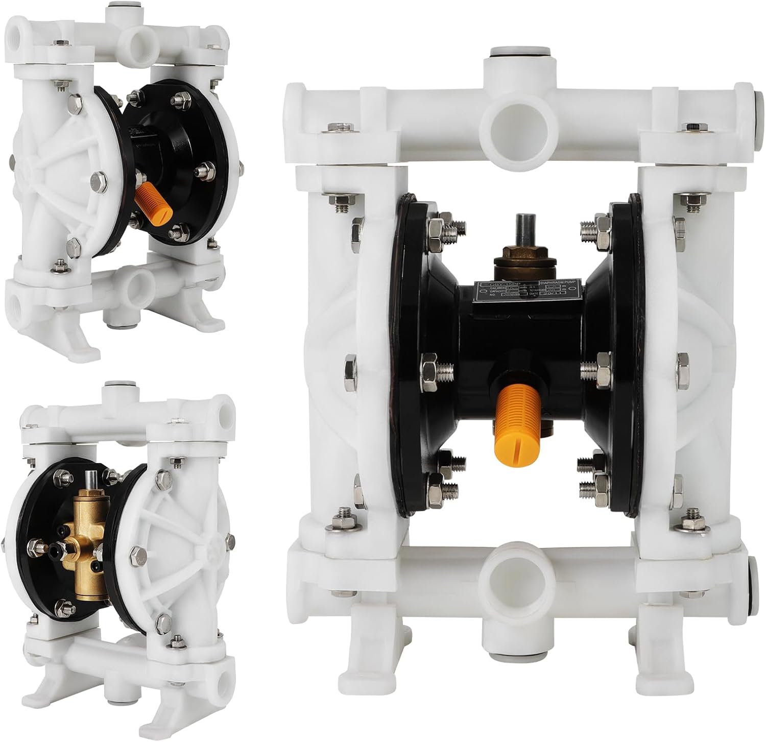 Air-Operated Double Diaphragm Pump, Pneumatic Waste Oil Transfer Pump for Chemicals, Polypropylene, Nitrile Rubber, and Stainless Steel (1/2 Inch Inlet)