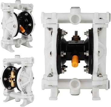 Air-Operated Double Diaphragm Pump, Pneumatic Waste Oil Transfer Pump for Chemicals, Polypropylene, Nitrile Rubber, and Stainless Steel 1/2 Inch Inlet
