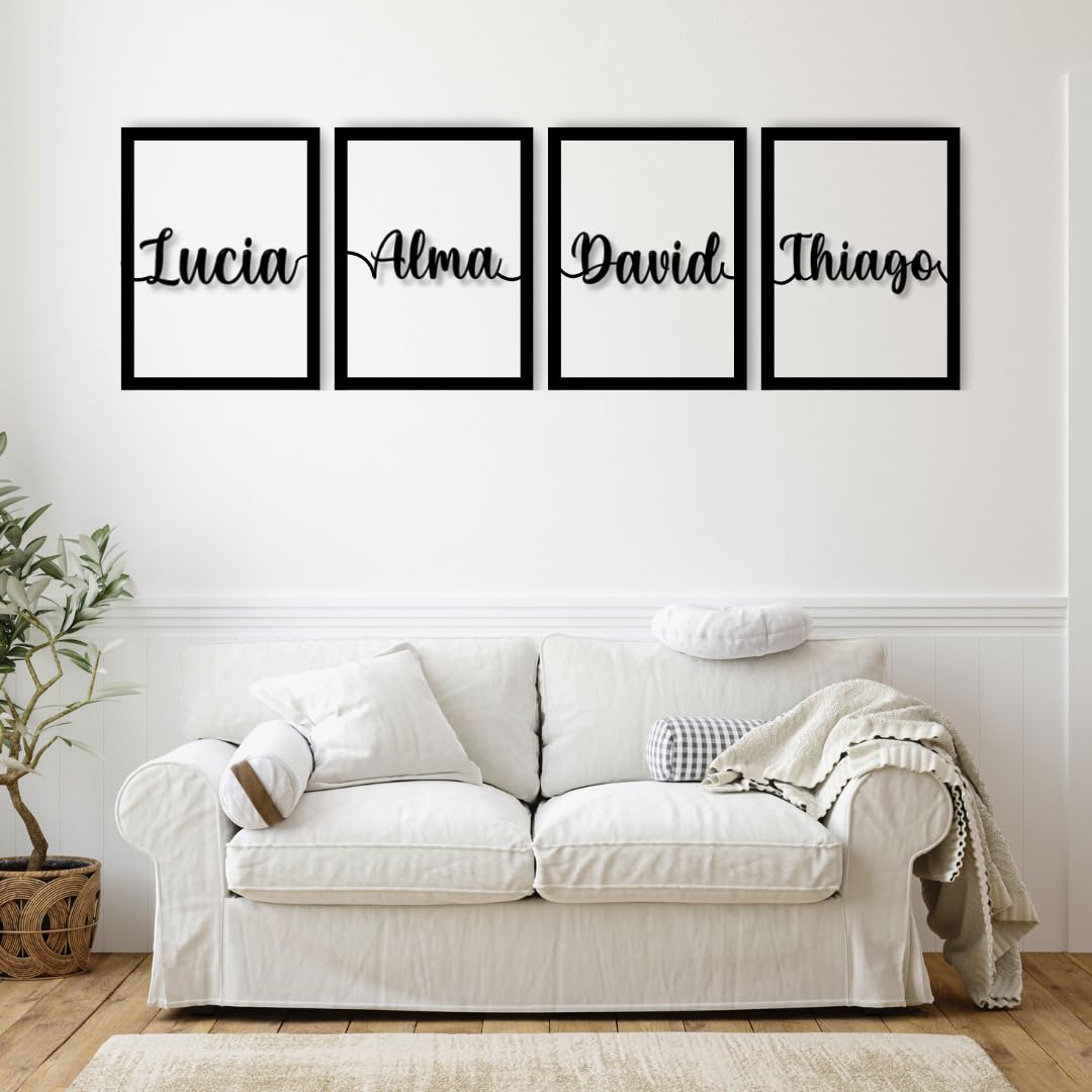 Cuadros Decorativos Personalizados con Nombres | 4 Paneles de Madera 40x30 cm | Decoración para Pared de Dormitorio, Salón o Habitación | Regalo de Pareja para Bodas y Aniversarios (4 o más Nombres)