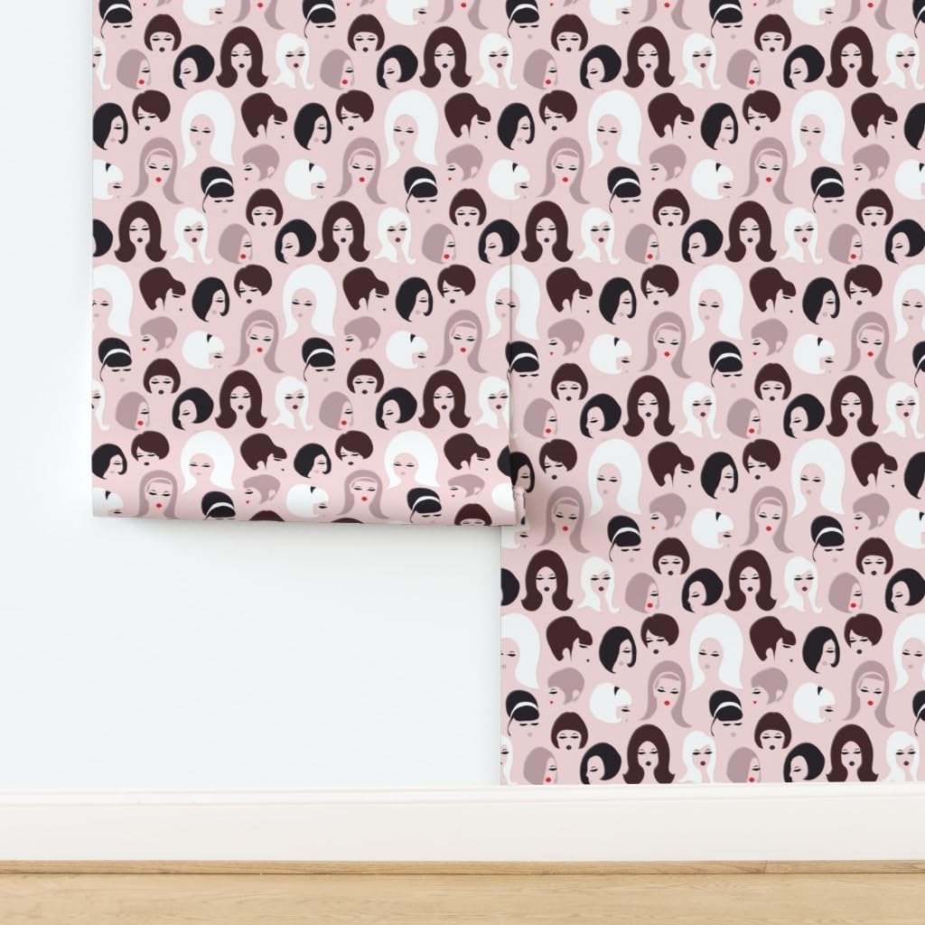 Peel & Stick Wallpaper 12ft x 2ft - Cat Eyes Hot Lips Eye 1960S Hair Custom Removable Wallpaper by Spoonflower