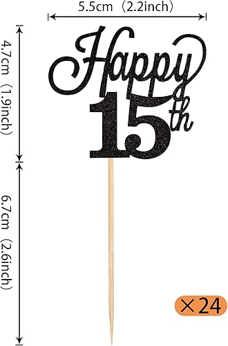 Miniatura 2 de Paquete de 24 adornos para cupcakes con purpurina número 15, quince cumpleaños, decoración para cupcakes de cumpleaños 15, suministros de fiesta