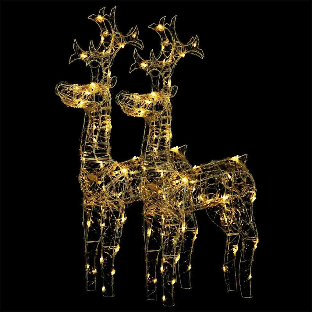 Juego de 2 figuras decorativas navideñas de reno de 100 cm, acrílico luminoso, con 90 ledes, luz blanca cálida, para interior y exterior, resistente a la intemperie