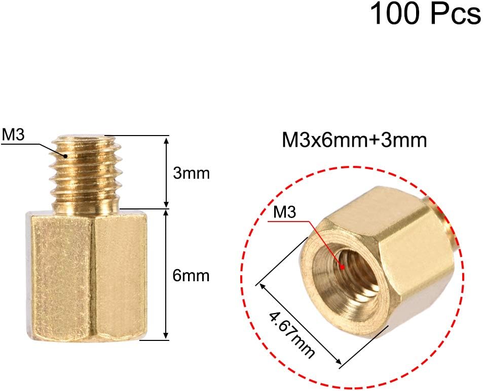 sourcing map M3x6mm+3mm Male-Female Brass Hex PCB Motherboard Spacer Standoff for FPV Drone Quadcopter Computer & Circuit Board 100pcs - Image 3