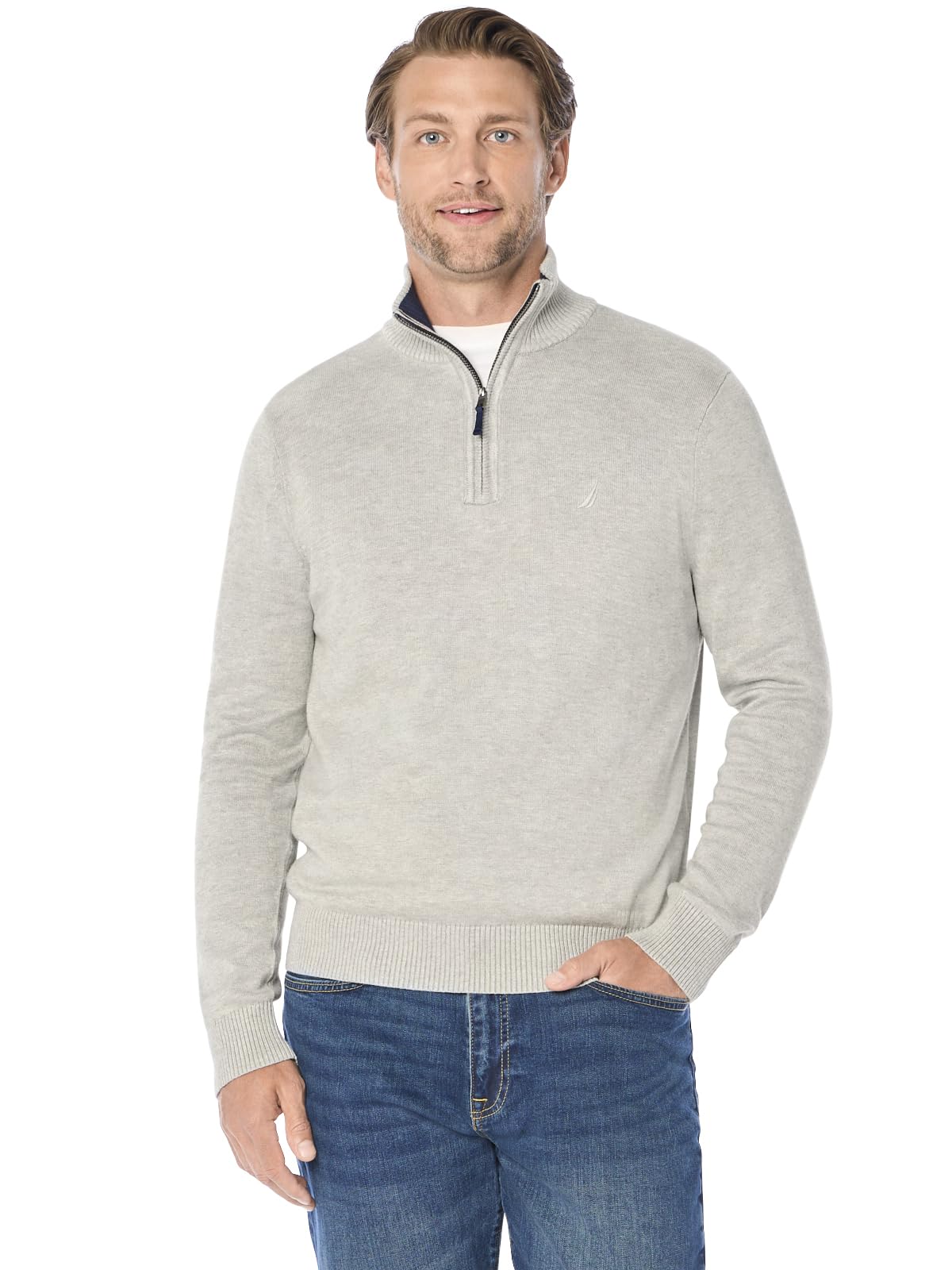 Nautica Men's Quarter-Zip Sweater, Grey Heather, XXL