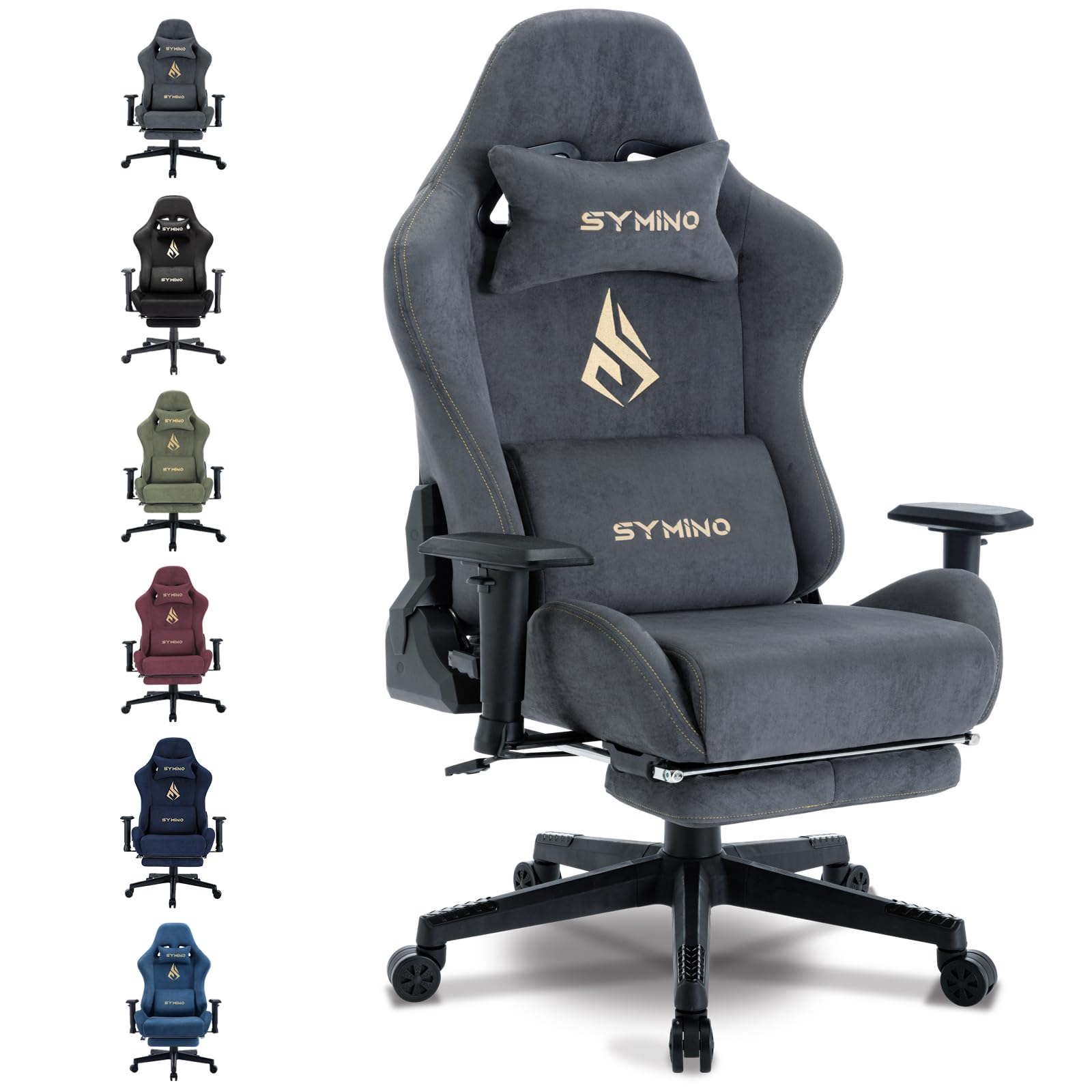 Chaise Gaming Symino Ergonomique Gris Faux Daim Repose-Pieds Télescopique Hauteur Réglable