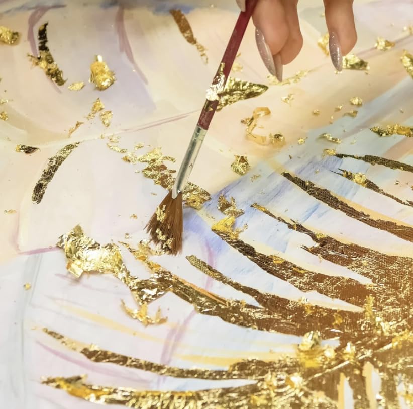 Image of Gold Leaf Art Gliding Gold Foil Imitation Sheets for Art Crafts Decoration Gilding Crafting Frames 25 Sheets 16CMx16CM Gold Work (50Ml Gold Leaf Glue 25 Gold Leaf)