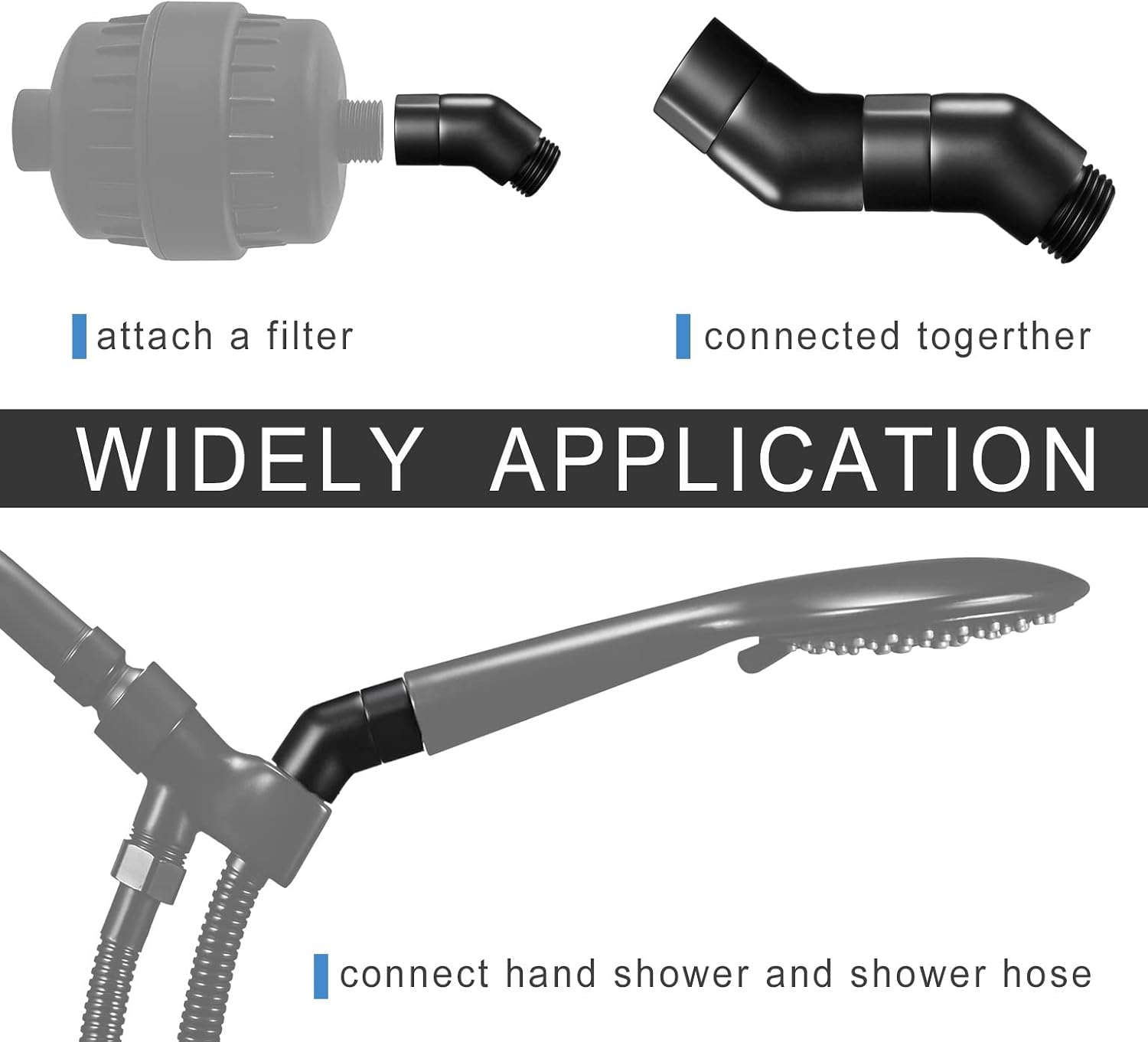 Solid Brass Shower Elbow Adapter for Shower Head, 45 Degree Hand Shower Elbow, Shower Arm Connection Elbow Shower Head Extender Connector Coupler G1/2 Female to Male, Matte Black