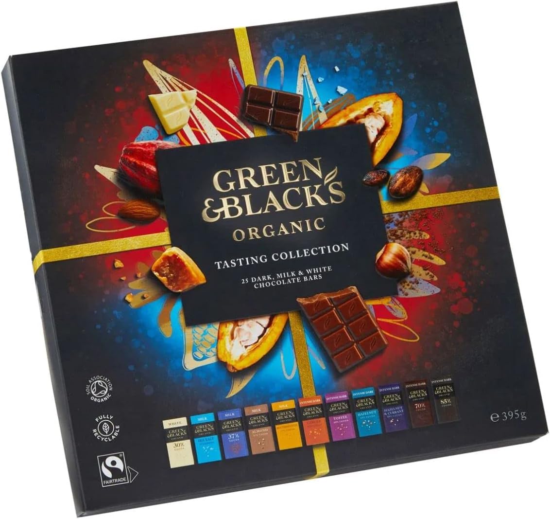 Green & Black's Organic Dark, Milk and White Chocolate Bars Collection Boxed Chocolates Gift 395g - Great Chocolate Hamper Gift Set, Stocking Fillers, Tasty Sharing Treats this Christmas
