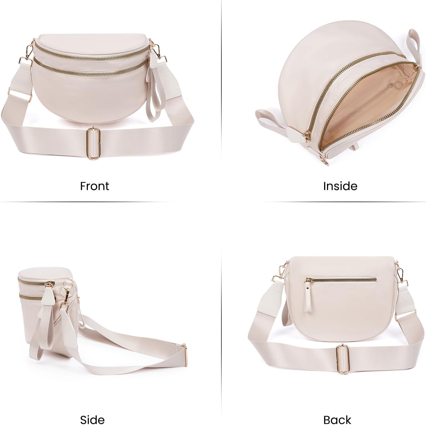 Nylon Crossbody Bags Bum Bag for Women Large Sling Bag Purse with Adjustable Strap(Beige) - Image 4