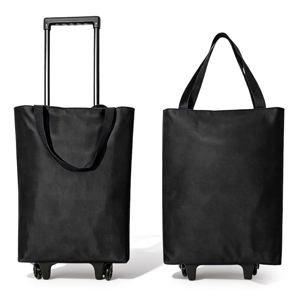 Carrello per la spesa, pieghevole, 30 l, 2 in 1, moderno, con custodia, leggero, fino a 25 kg, per campeggio, viaggi, supermercato (nero)