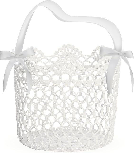 Unomor Flower Girl Basket for Wedding Decoration, Handle with Silk Ribbon and Box Package,5x5x5Inch