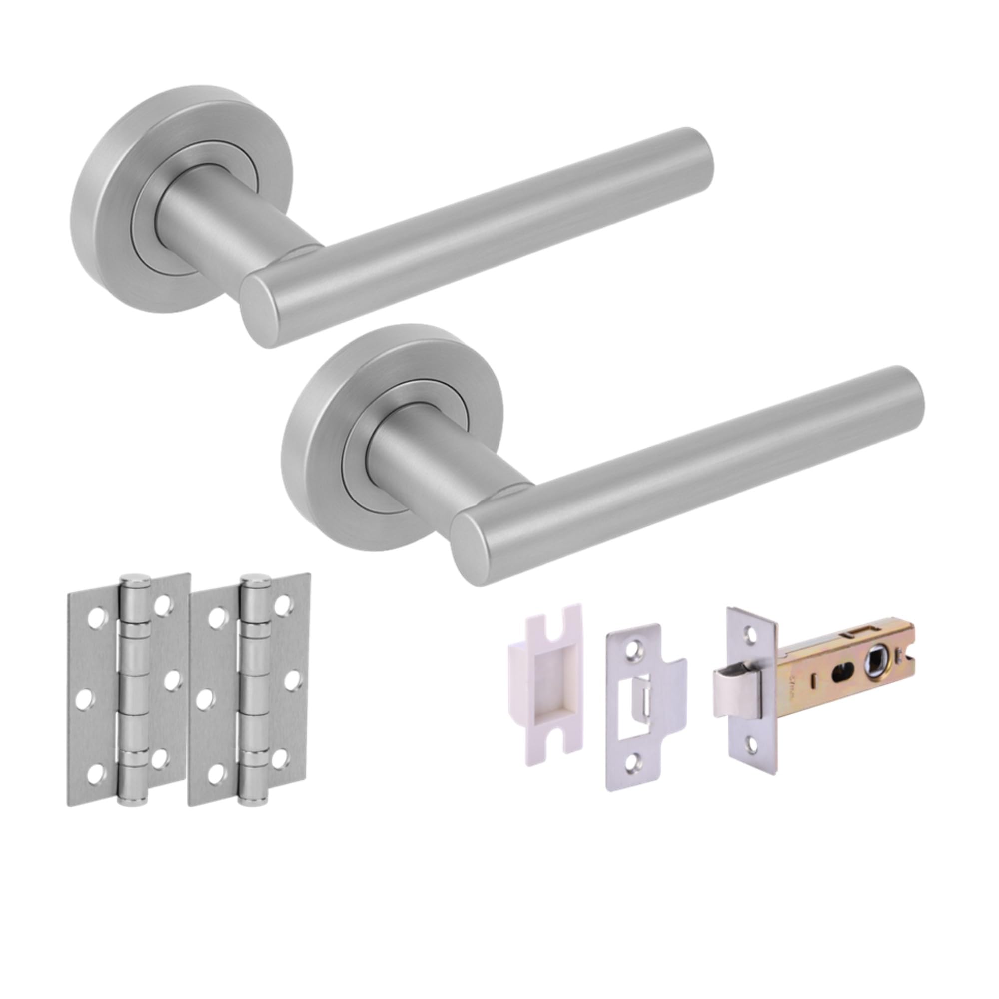 Hunta HANDLEZONE® Solus Internal Door Handle Latch Pack, Complete with Lever On Rose Handles, 76mm Latch, 75mm Ball Bearing Hinges - Satin Chrome — image 1
