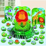 Amscan Wild Jungle Animals Themed Party 3D Lion Table Decorating Kit (27 Piece), Multicolor, 12 3/5
