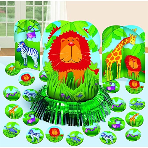 Amscan Wild Jungle Animals Themed Party 3D Lion Table Decorating Kit (27 Piece), Multicolor, 12 3/5