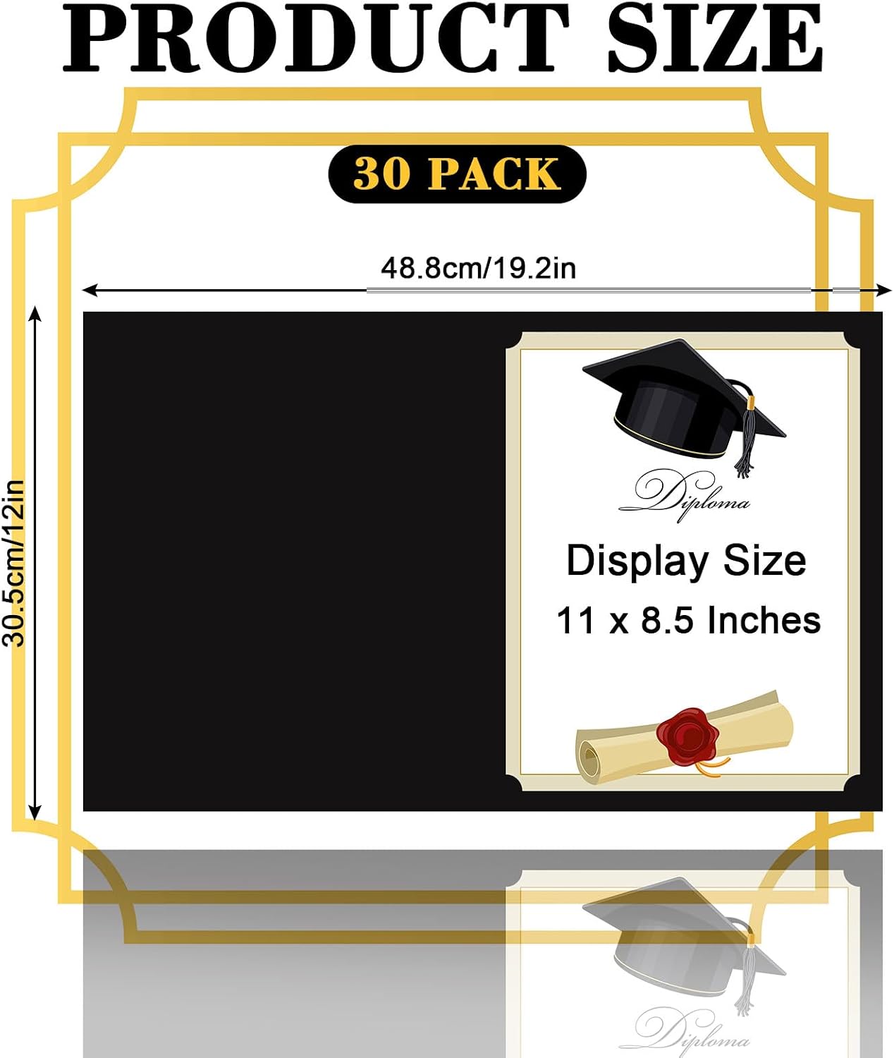 FYSUIMU 30 Packs Graduation Certificate Holders Black Diploma Cover Gold Foil Border Congrats Grad Certificate Folders for Letter Size 8.5 x 11 Inch Award Certificates Cardstock Paper Document