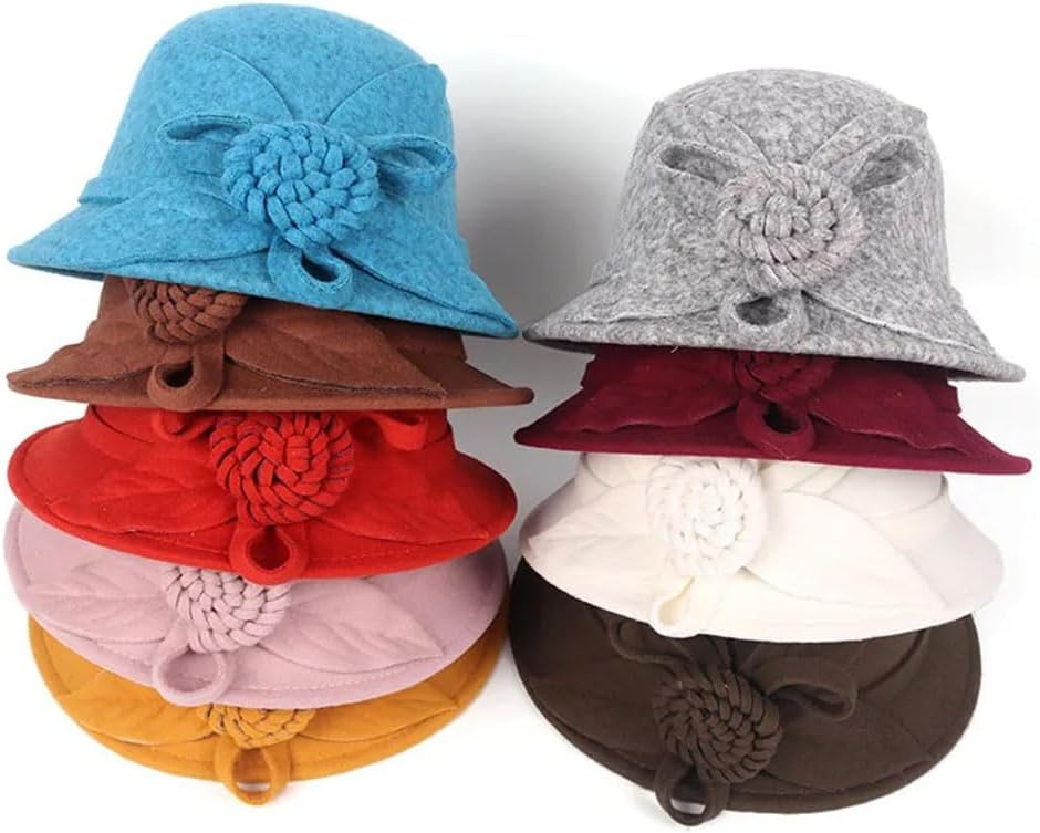 Winter Fedora Hat Women Women's Felt Hat Floral Woman Hat Bowler Hat Vintage Formal Wool Fedora Felt Hats,Khaki-58cm