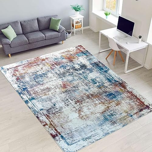 Softwoven Rugs, 6X9 Machine Washable Rug, 90% Cotton, Non-Slip, Family & Pet Friendly, Stain Resistant, Non-Shed, Modern Abstract Colorful Area Rugs For Living Room, Kids Room, Hallway - Multi Color #TOP13