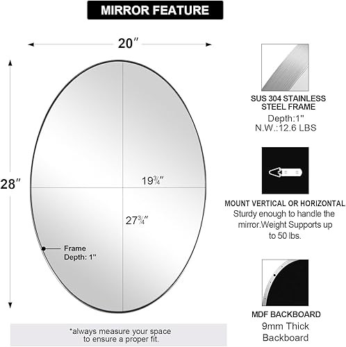 Miniatura 48 de ANDY STAR Espejos ovalados dorados para baño, 24 x 32 pulgadas, espejo de pared ovalado con marco de metal dorado cepillado, espejo de pared ovalado