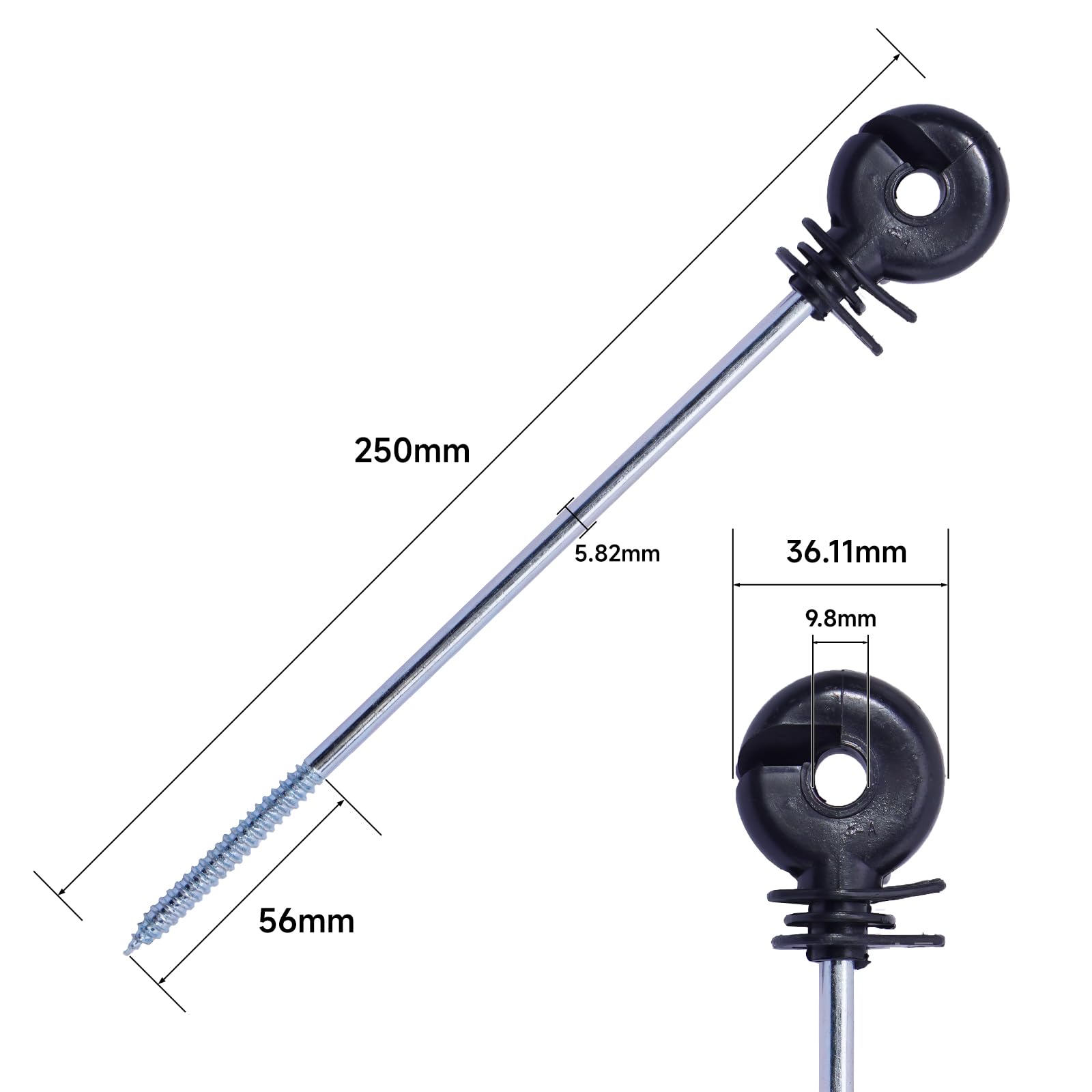 Isolateur Cloture Electrique, Isolateurs Annulaires pour Poteaux en Bois, Corde, Clôture électrique - Longueur Totale : 250 mm