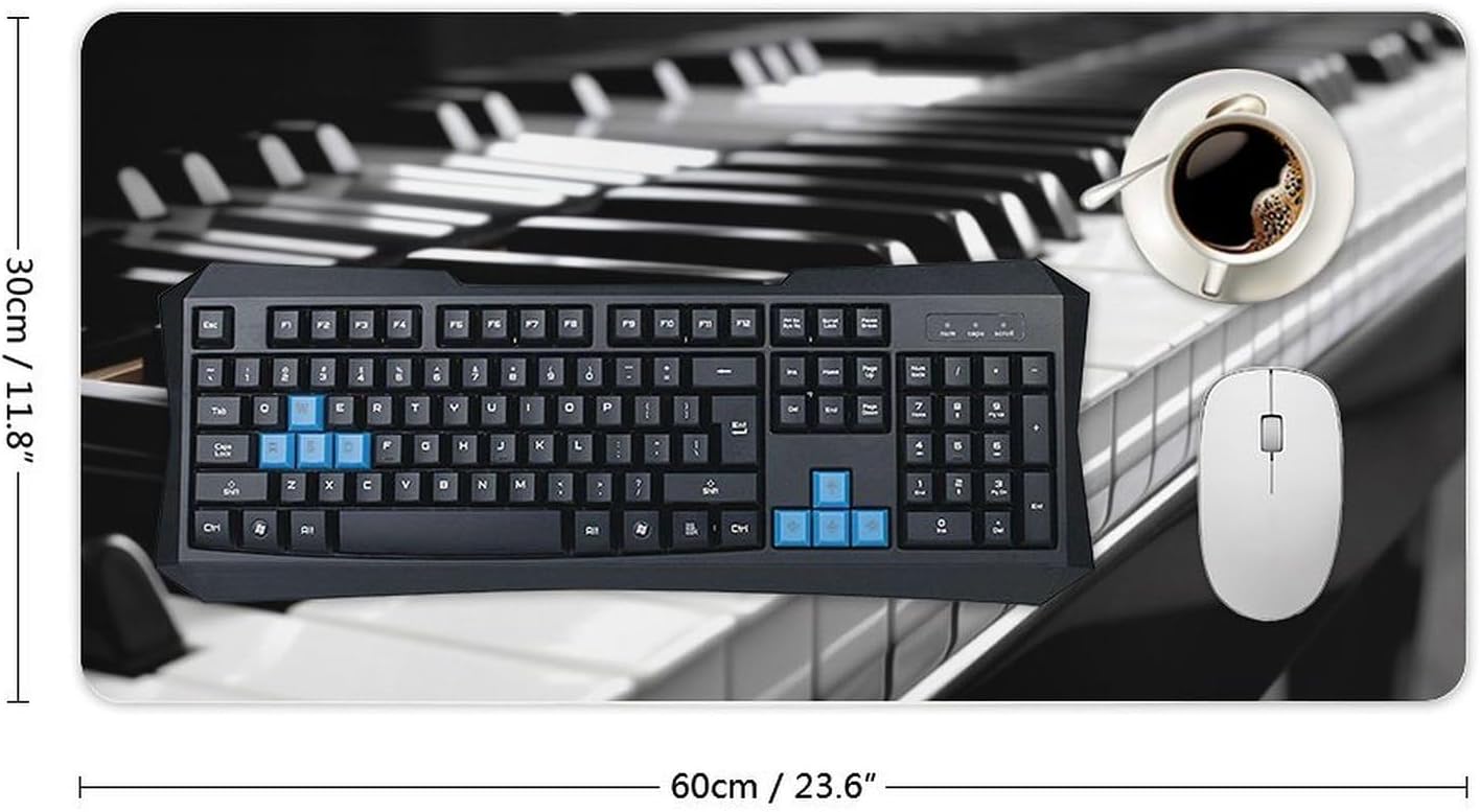 Black White Piano Keyboard Mouse Pad 24x12 in Large Computer Desk Mat image 2