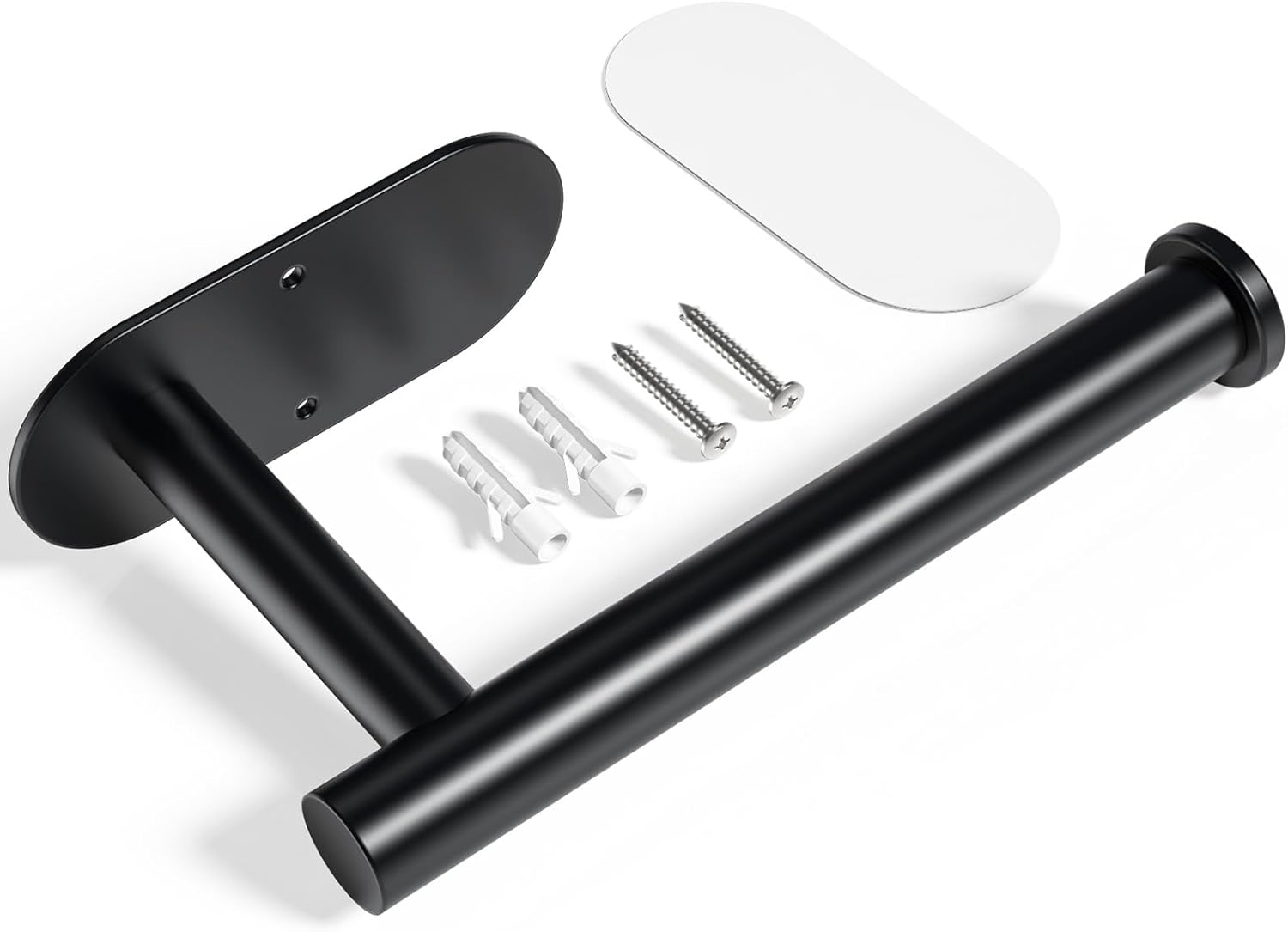 Kitsure Black Stainless Steel Toilet Paper Holder - Waterproof Rustproof Wall Mount Adhesive, Fits Mega Rolls, 6.5" for Bathroom RV