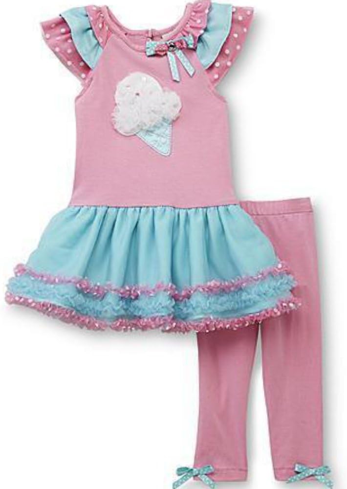 Rare German Children Baby Summer Tunic Dress and Leggings Shorts Ice Ice Bag Pink/Turquoise
