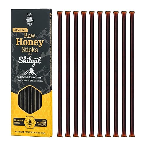 Siberian Wild Palitos de miel de montaña con shilajit 12% deliciosas montañas doradas, paquete de 10