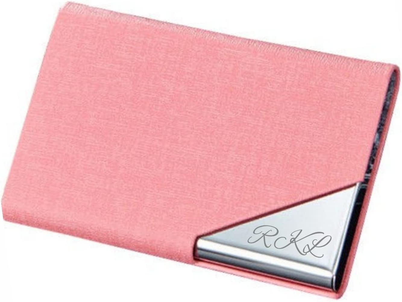 A & L Engraving Personalized Pink Leather Magnetic Business Card Case Holder Engraved Free - Ships from USA