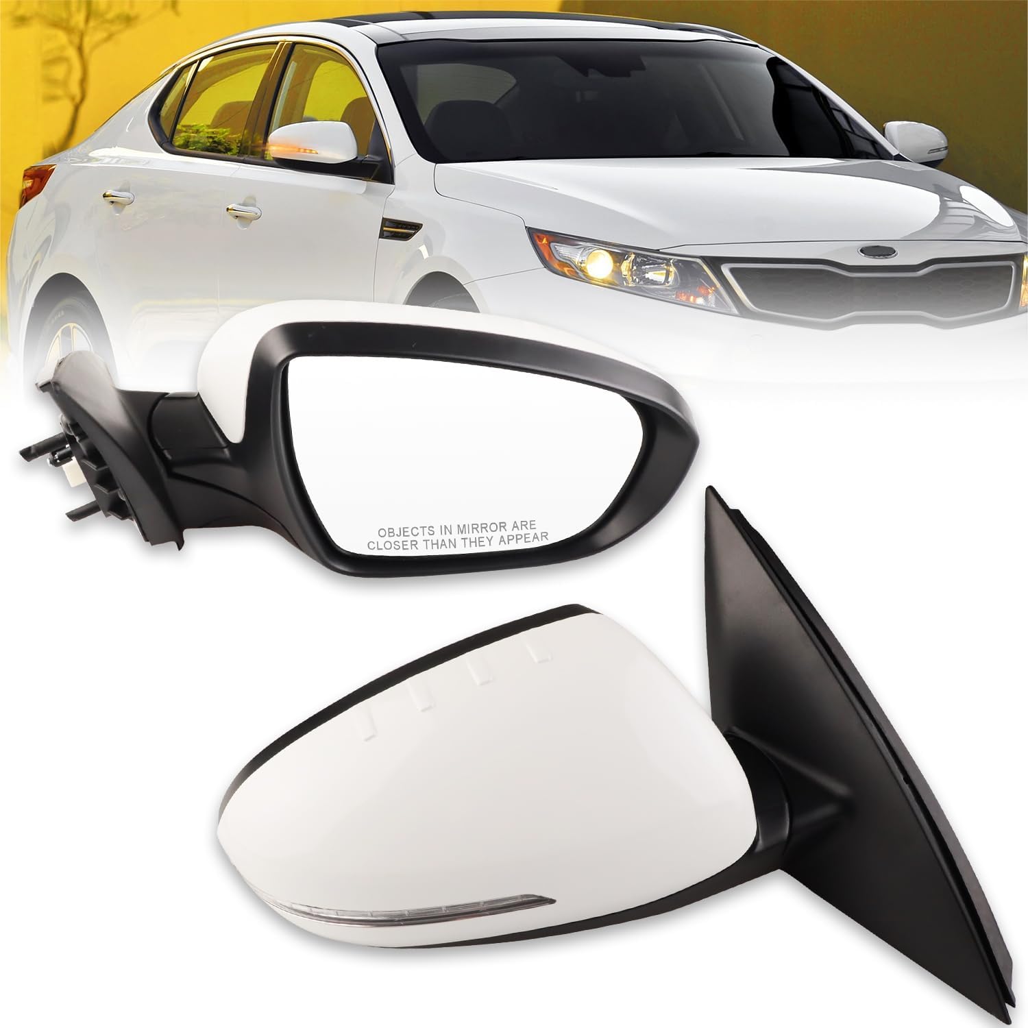 Left Driver Side Mirror for 2011-2013 Ki-a Optima SX/LX/EX (5 PINS), White Manual Folding Non Heated Power Glass, Turn Signal Light, KI1321152 87620-2T110
