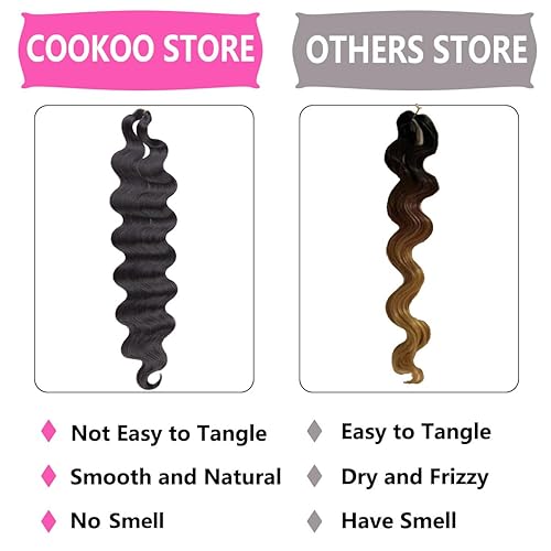 Miniatura 5 de COOKOO 9 paquetes de cabello sintético ondulado de 30 pulgadas, color negro natural, preplumado, para trenzar con volumen, rizos franceses,
