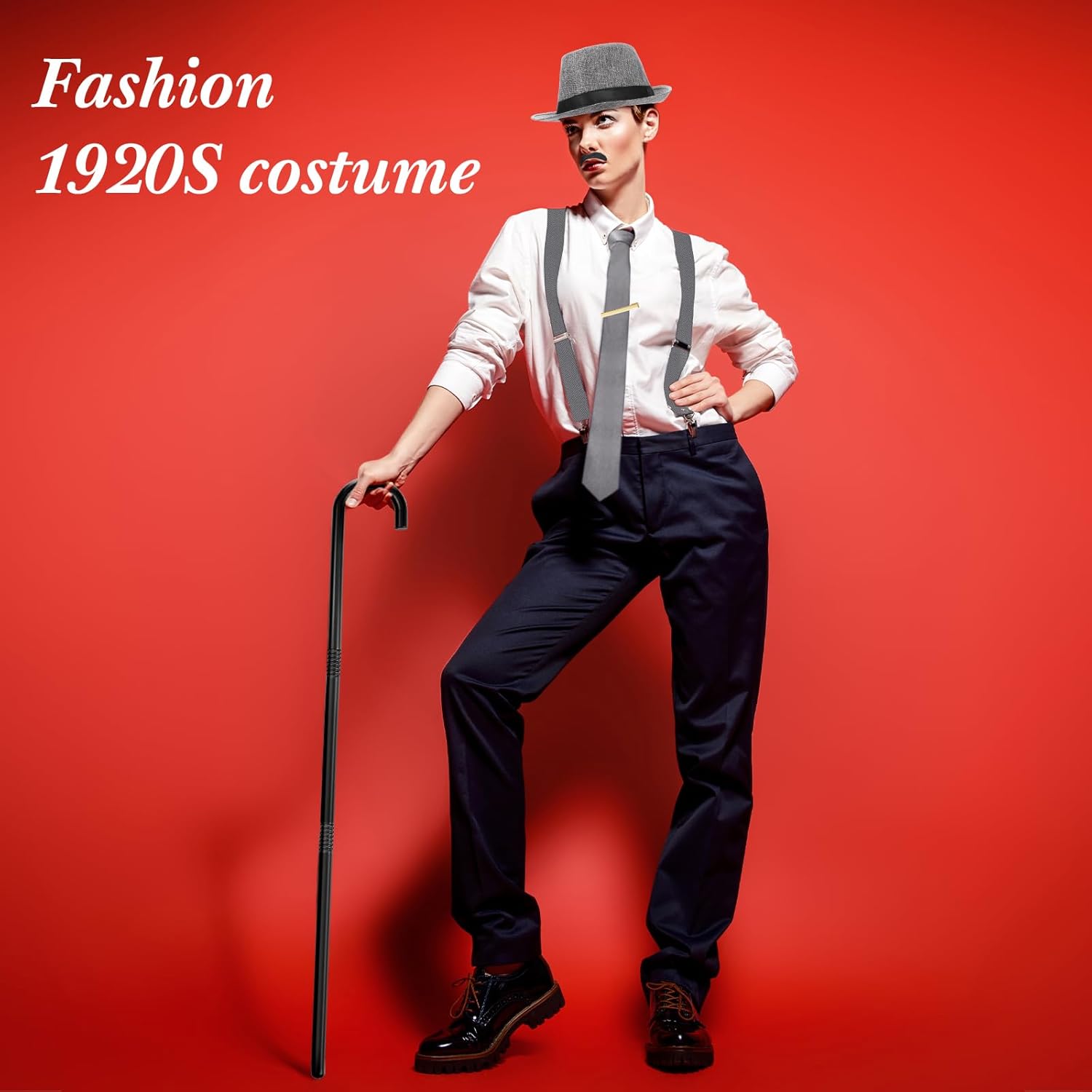 Neer 1920s Men Costume Accessories Outfit with Gangster Vest Hat Vintage Pocket Watch Bow Tie Suspenders Accessories - Image 4