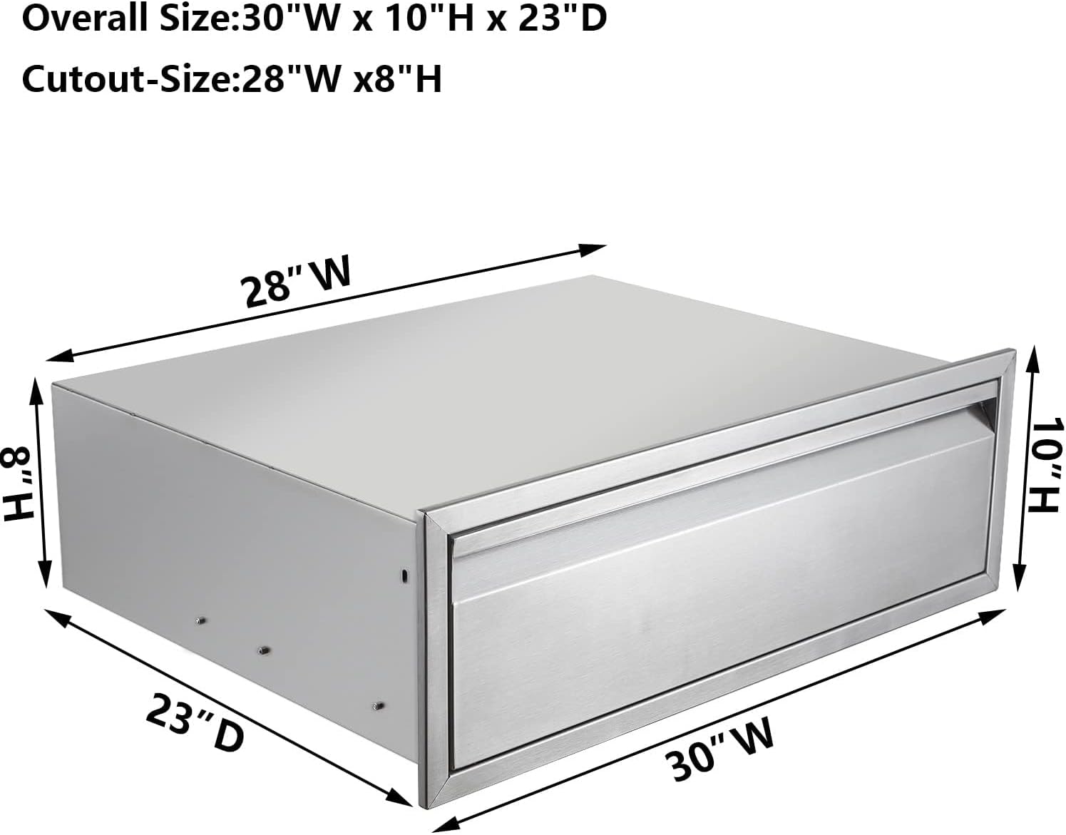 Outdoor Kitchen Drawer, 30" W x 10" H x 23" D Stainless Steel BBQ Single Drawer with Clapboard, BBQ Island Drawers for Outdoor Kitchens or Patio Grill Station