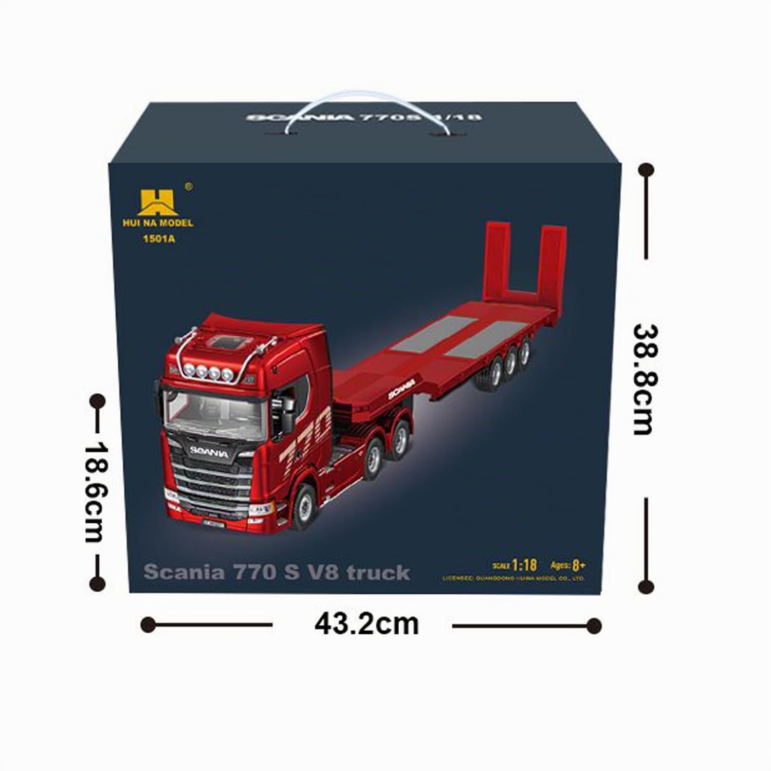 Scania 770S 1501A 1/18 RC 6x4 Tracteur Camion Tracteur 19 Fonctions 3 essieux Plastique Semi-remorque à Plat Système d'éclairage et de Son Télécommande 2,4G Gris