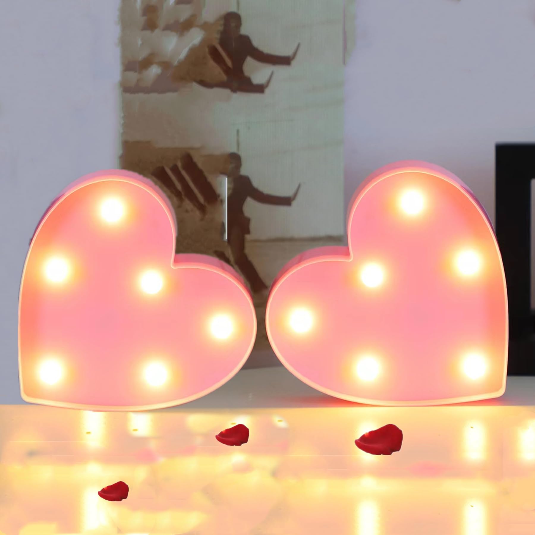2Pcs Stand Pink Heart Neon Sign,Led Heart Light Decorative Night Lamps for Valentine's Day Wedding Proposal Indoor Background Decor,Love Heart Neon Light for Girls Women Wife Gifts,6.3x6.3In