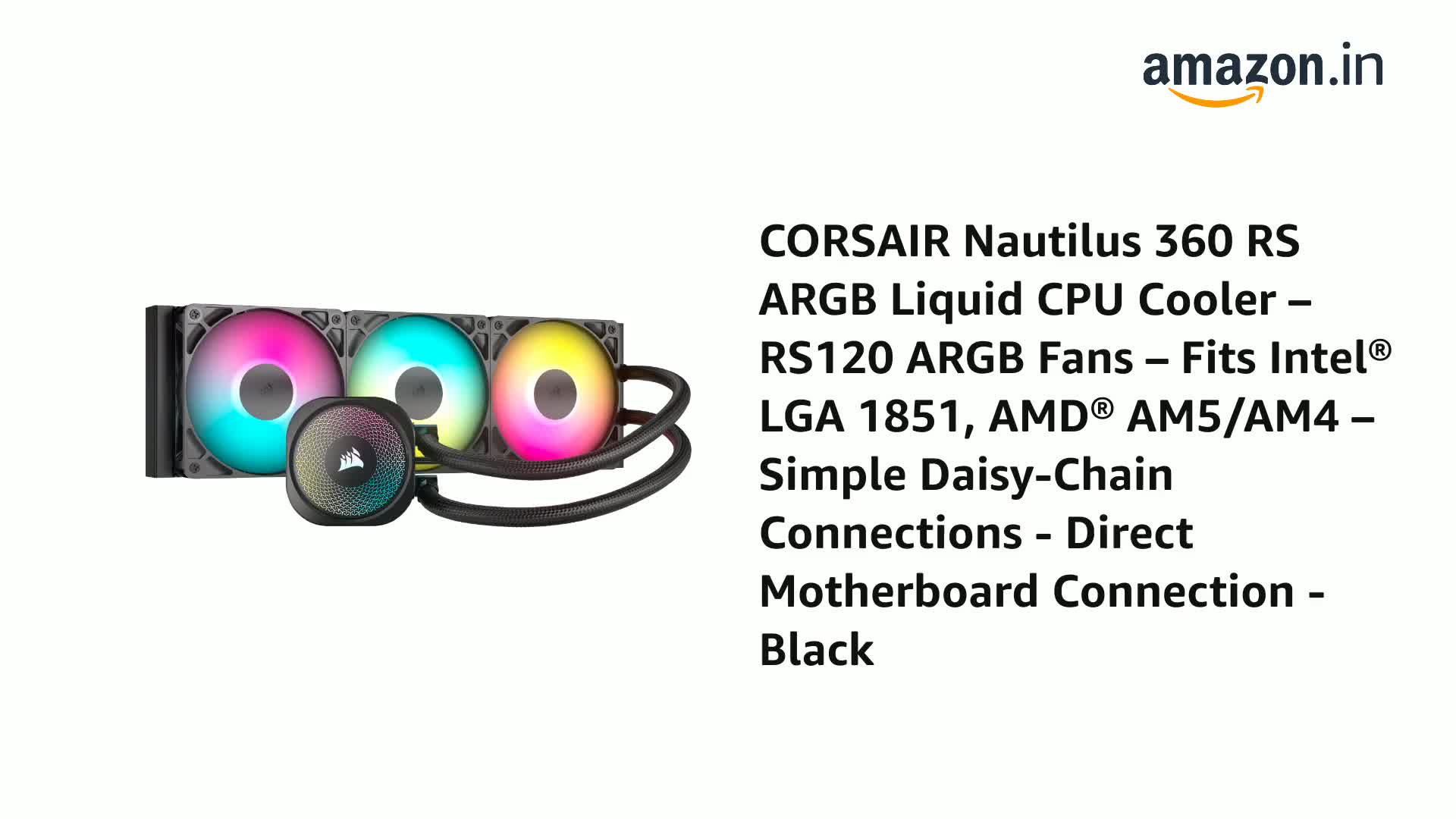 CORSAIR Nautilus 360 RS ARGB Liquid CPU Cooler – 360mm AIO – Low
