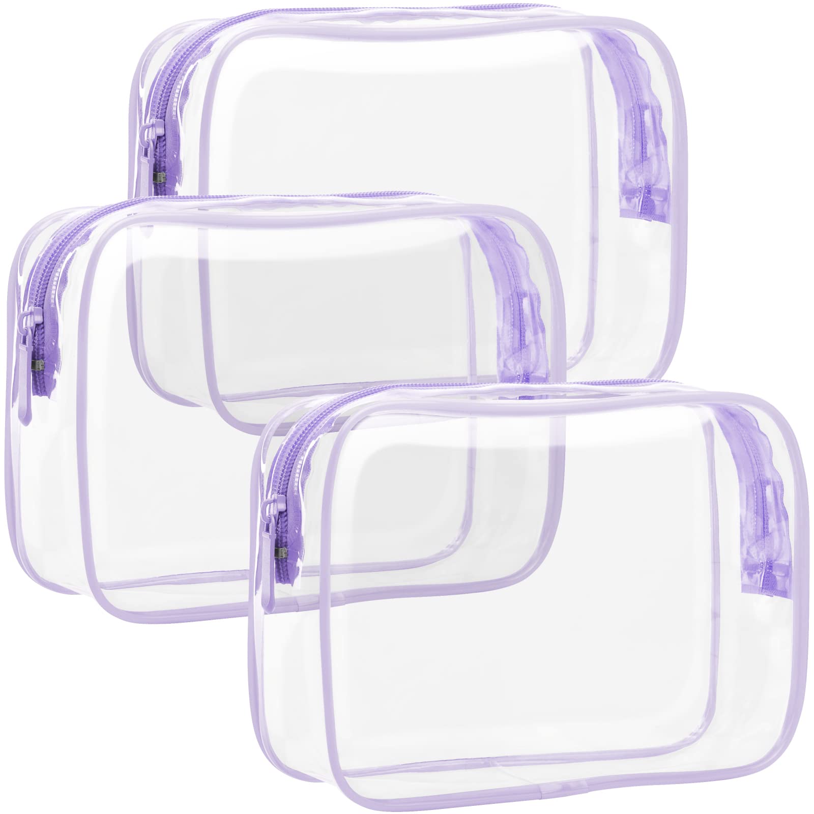 F-color TSA Approved Toiletry Bag 3 Pack Medium - Clear Makeup Bag Travel Quart Size for Women Men, Clear Cosmetic Bag Airport Airline Compliant Carry