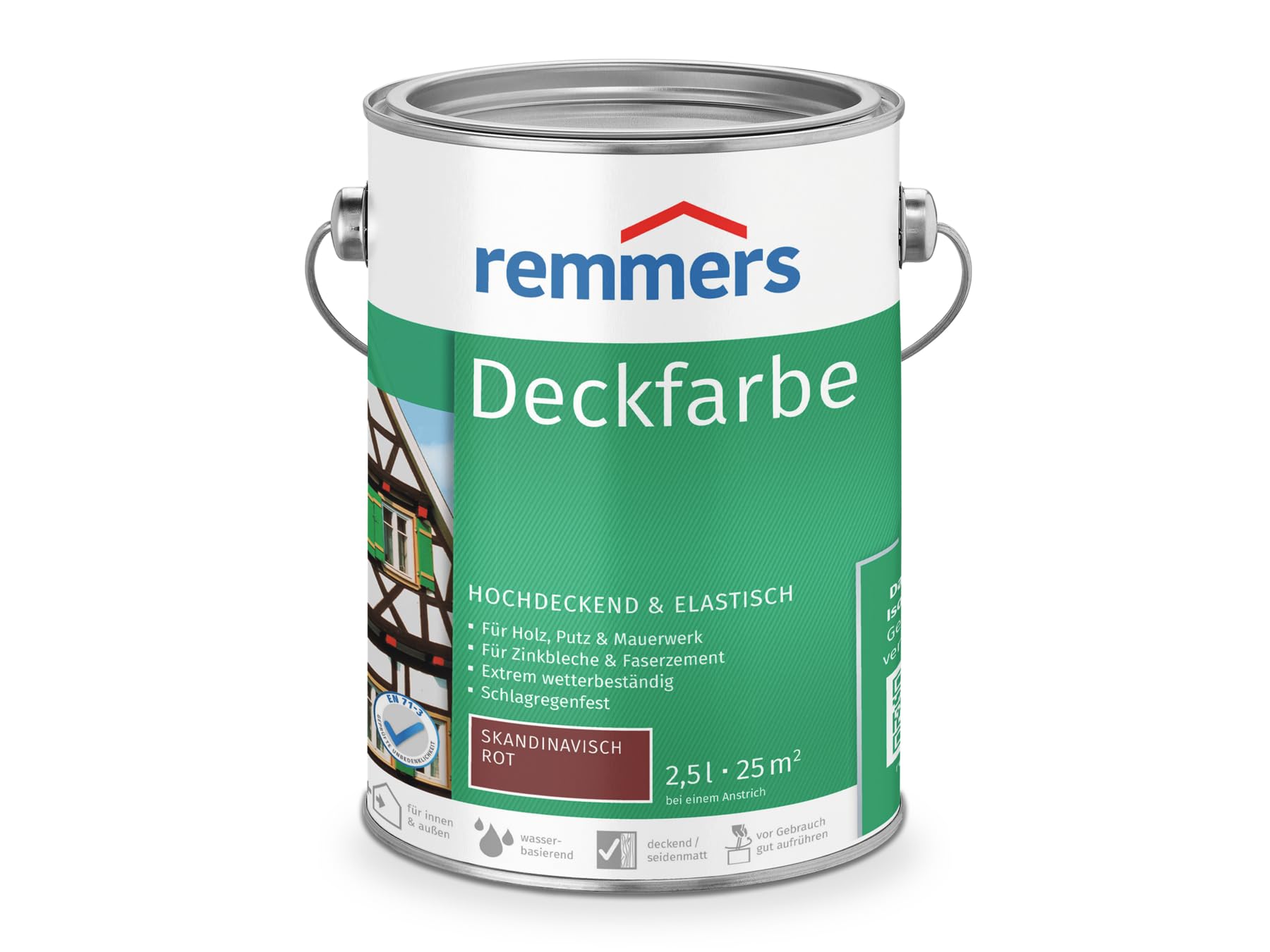 Remmers Finishing Paint Scandinavian red, 2,5 litres, Water-Based Finishing Paint for Interior and Exterior use, Weather Protection Paint for Wood, zinc, Mineral and Many Other substrates